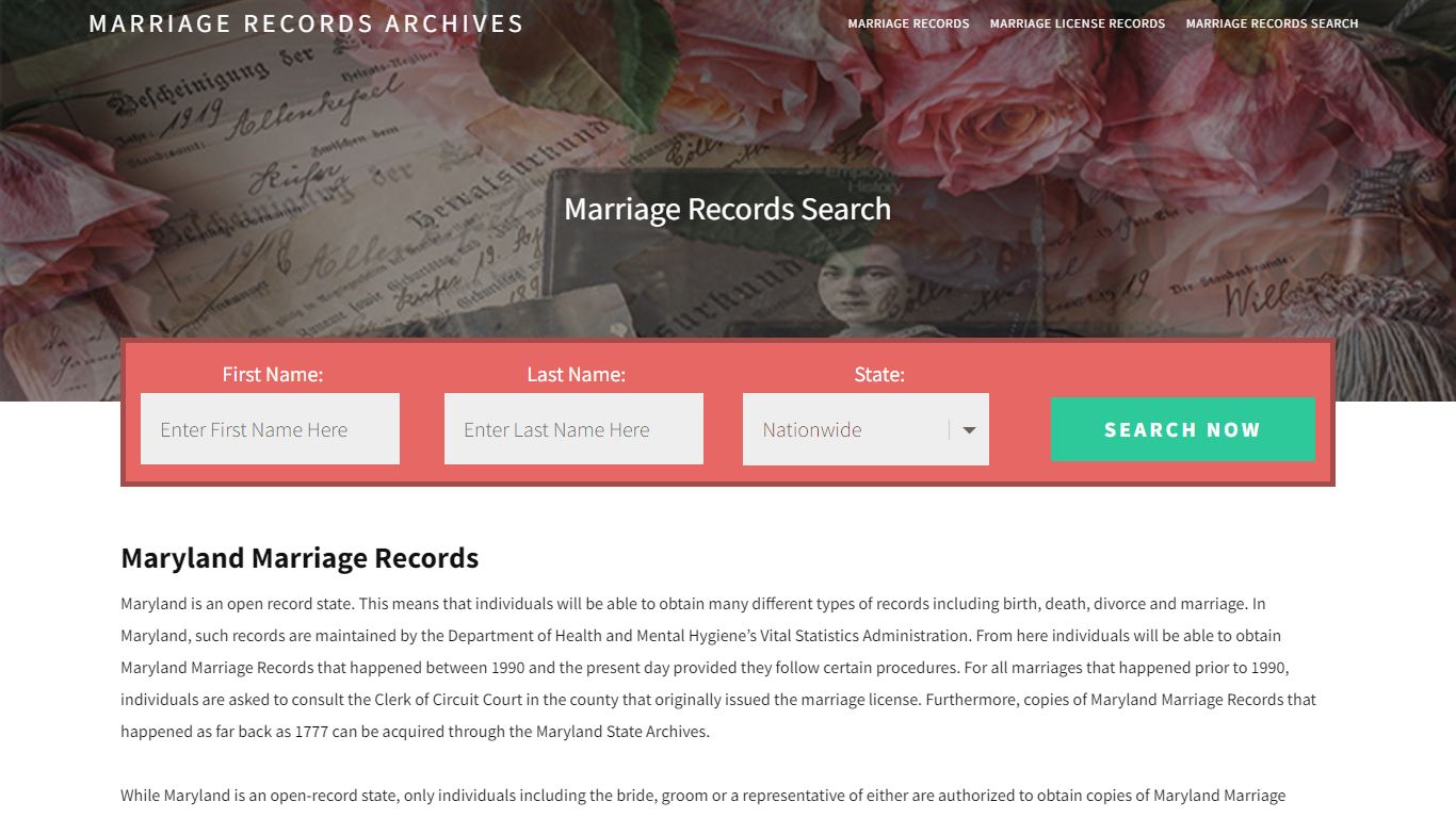 Maryland Marriage Records | Enter Name and Search | 14 Days Free